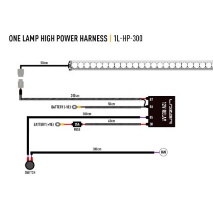 Lazer Single-lamp harness kit, 3m, 2-Pol, T-Serie/ Triple-R 16/ 24/ 28, Abmessungen