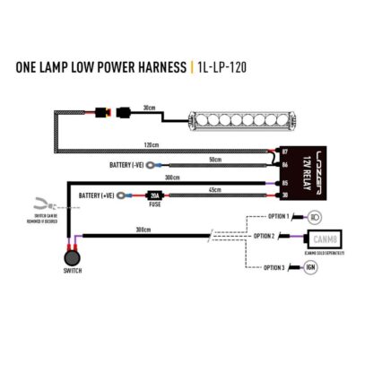 Lazer Single-lamp harness kit, 1.2m, 2-Pol, Abmessungen