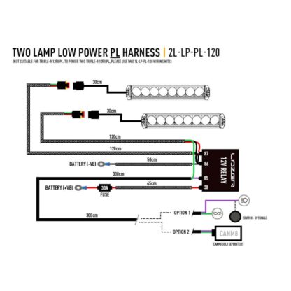 Lazer Two-Lamp Harness Kit, 1.2m, 3-Pol, Triple-R/ Linear mit Pos. Leuchten/ Sentinel mit Pos. Leuchten, Abmessungen